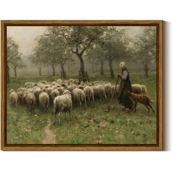 HFDF Canvas Wall Art, Sheep on the Meadow Oil Patg Prts, Aesthetic Room Decor, Farmhouse & Christian Wall Art, 24x20inch Framed