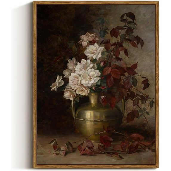 HFDF Canvas Wall Art Vintage Print Oil Paintings Moody Flowers Still Life Floral Botanical Nature Country Retro Aesthetic Artwork for Home Living Room Bathroom Wall Decor 12x16inch Framed