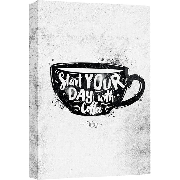 HFDF Canvas Wall Art Vintage Style Cofee Art Start Your Day with Coffee Giclee Print Gallery Wrap Modern Home Art Ready to Hang 8x10inch Framed