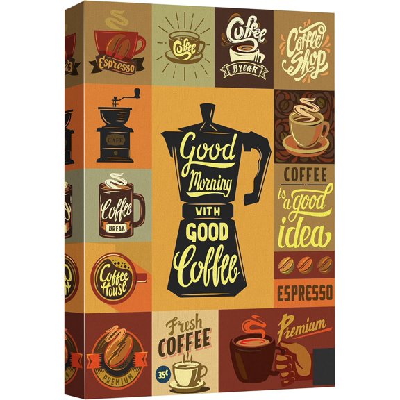 HFDF Canvas Wall Art Vintage Style Coffee Elements Giclee Print Gallery Wrap Modern Home Art Ready to Hang 16x20inch Framed