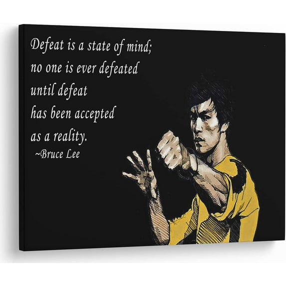 HFDF Canvas for Bruce Lee Quotes Wall Art Sports Poster Prts Movie Photos Picture Artwork Positive Saygs Decor - 18x12inch Framed