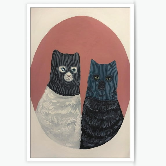 HFDF Cat Face Coverg Hat Canvas Wall Art Cute Black And White Double Cat Prt Patg Animal Aesthetic Wall Decor For Livg Room Teen Bedroom Kids Room 8x10inch Framed