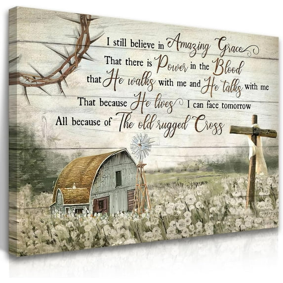 HFDF Christian Wall Art Barn Wdmill Canvas Wall Decor Religious Cross Wall Art I Still Believe Amazg Grace Picture Prt Christian Prayer Decor Patgs Ready To Hang 18x12inch Framed