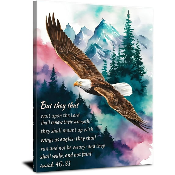 HFDF Christian Wall Art Eagle Pictures Isaiah 40 31 Poster Bible Verse Canvas Prints Paintingspirational Scripture Wall Decor Mountain Forest Artwork for Living Room Home Decoration 8x10inch Framed