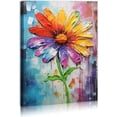 thumbnail image 1 of HFDF Colorful Daisy Canvas Picture Modern Abstract Oil Daisy Print Paintings for Living Room Bedroom Home Decorations Ready To Hanges 12x18inch Framed, 1 of 7