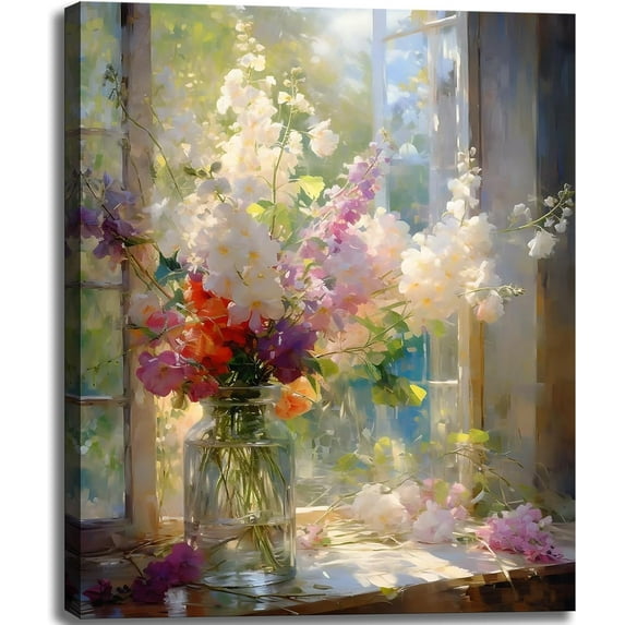 HFDF Colorful Flower Canvas Wall Art, Watercolor Floral Bathroom Wall Decor, Spring Nature Wall Painting, Multicolor Botanical Art Print for Living Room, Bedroom, Office 8x10inch Framed