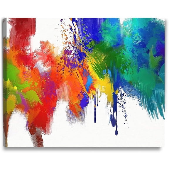 HFDF - Colorful pat Abstract Wall Art, Over Canvas Art Giclee Prts on Acid Free Cotton Canvas for Home Decor, Ready to Hang, Made USA 24x16inch Framed