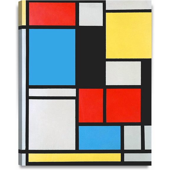 HFDF - Composition Blue, Red and Yellow Lithograph Colours by Piet Mondrian Art Reproduction. Giclee Prts Acid Free Cotton Canvas Wall Art for Home Decor 11x14inch Framed