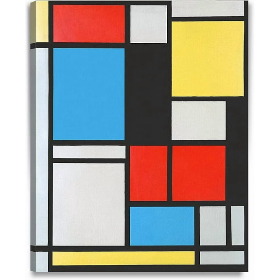 HFDF - Composition with Red, Blue and , After Piet Mondrian, Giclee Canvas Wall Art for Modern Home Decor,, Made USA 11x14inch Framed