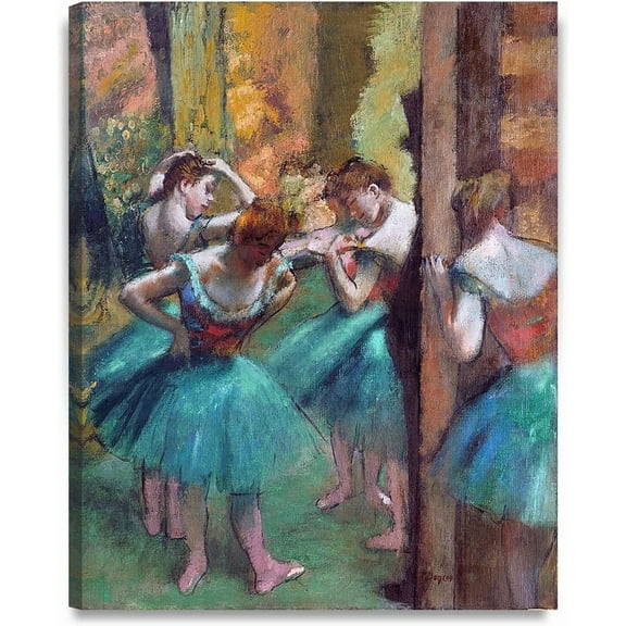 HFDF - Dancers, Pk and Green by Edgar Degas Art Reproduction. Giclee Prts Acid Free Cotton Canvas Wall Art for Home Decor 16x24inch Framed