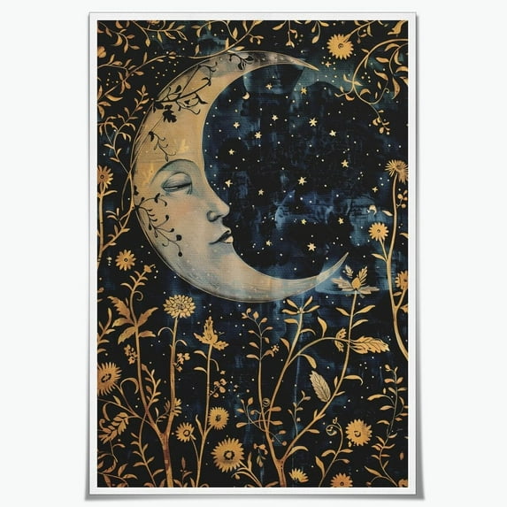 HFDF Dark Academic Gothic Wall Art William Morris Crescent Moon Poster Prt Vtage Moon and Flowers Decor Floral Botanical Aesthetic Room Decor Halloween Wall Decor for Bedroom Dorm 8x10inch Unframed