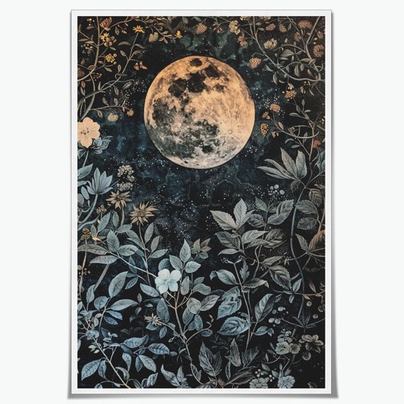 HFDF Dark Academic Moon Eclipse Wall Art William Poster Morris Forest Botanical Prt Gothic Room Decor Goth Moon and Stars Patg Canvas Vtage Cottagecore Decor for Bedroom Dorm 8x10inch Unframed