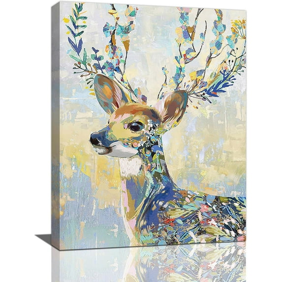 HFDF Deer Canvas Wall Art Huntg Wildlife Picture Artwork Modern Elk Prts Patg for Livg Room Bedroom Bathroom Dng Room Home Office Wall Decor 11x14inch Framed