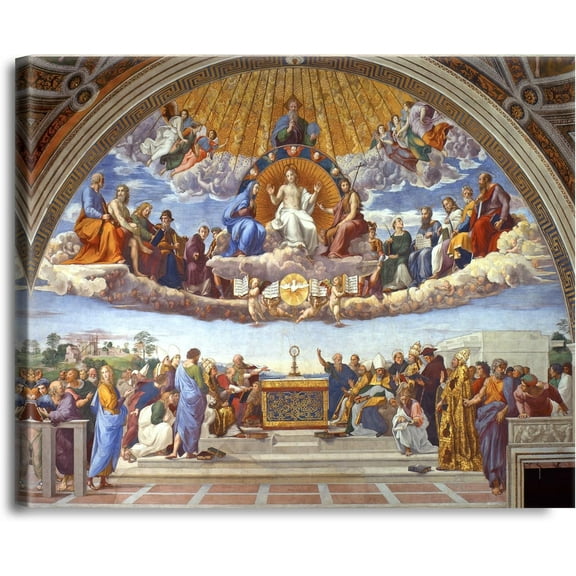 HFDF Disputation of the Holy Sacrament by Raphael The World Classic Art Reproductions, Giclee Canvas Prts Wall Art for Home Decor, 24x20inch Framed