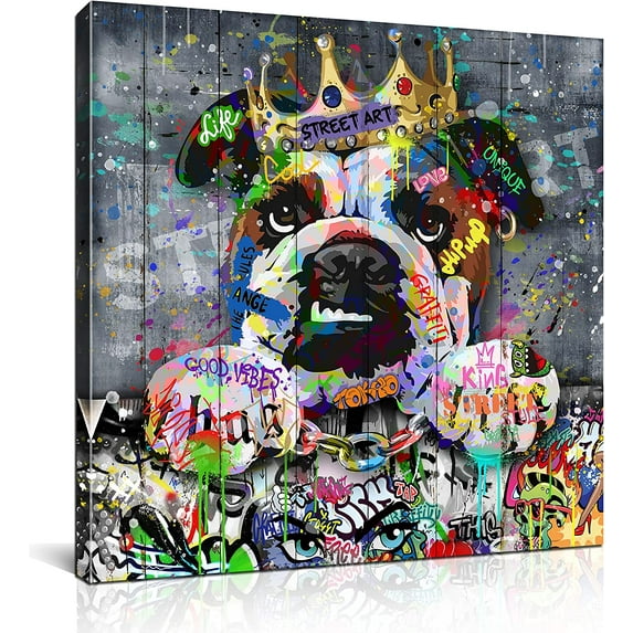 HFDF Dog Wall Art - Kid's Room Animal Wall Decor - Graffiti Playroom Art - Ready to Hang 14x11inch Framed