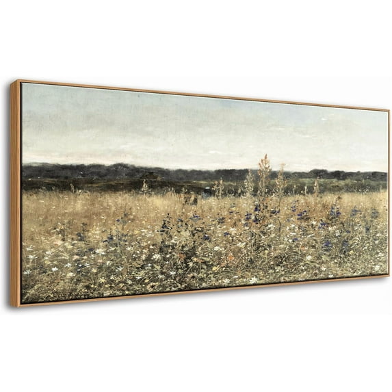 HFDF Extra Large Canvas Wall Art Oversized Vtage Wildflower Field Landscape Patg Prts Classical Flowers Pictures for Farmhouse Livg Room Bedroom Wall Decor 14x11inch Framed