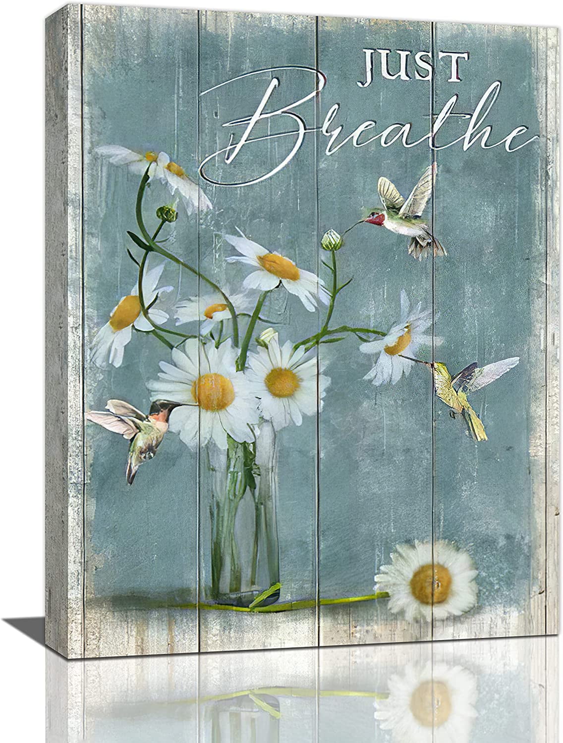 HFDF Farmhouse Bathroom Floral Wall Art Rustic Daisy Hummingbird Teal ...