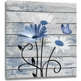 thumbnail image 1 of HFDF Farmhouse Blue Floral Wall Art for Living Room, Blue and White Daisy Butterfly on Rustic Wood Canvas Wall Art Nature Flower Pictures for Bathroom Bedroom Apartment Wall Decor, 12x18inch Framed, 1 of 7