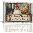 thumbnail image 1 of HFDF Farmhouse Chicken Wall Art Funny Kitchen Sign Quotes Pictures Wall Decor Rustic Rooster Canvas Prints Painting Artwork Decoration for Kitchen Restaurant Dining Room 10x8inch Framed, 1 of 6