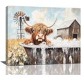 thumbnail image 1 of HFDF Farmhouse Highland Cow Canvas Wall Art Cow Bathtub Pictures Wall Decor Rustic Cattle Windmill Barn Floral Prints Painting Artwork Decoration For Bedroom Living Room Office 16x12inch Framed, 1 of 7