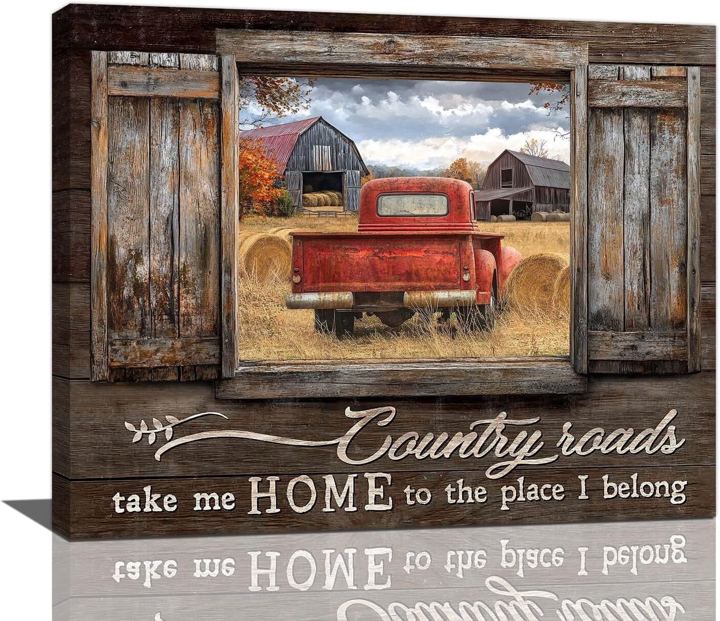 HFDF Farmhouse Red Truck Wall Art Rustic Truck Pictures Decor Country ...