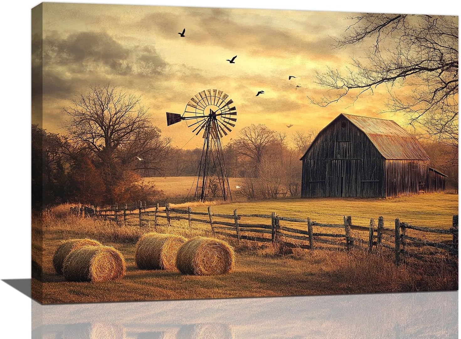 HFDF Farmhouse Wall Art Rustic Old Barn Windmill Pictures Decor Country ...