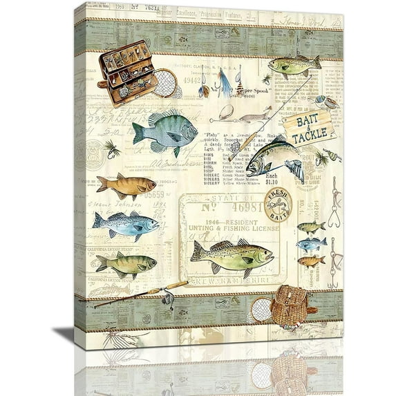 HFDF Fishg Decor Wall Art Lake Fishg Signs Gifts for Fishg Lovers Fishg Pictures Canvas Prts Artwork for Livg Room Bedroom Bathroom 8x10inch Framed