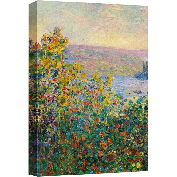 HFDF Flower Beds at theuil by Claude Monet - Canvas Prt Wall Art Famous Patg Reproduction - 12x18inch Framed