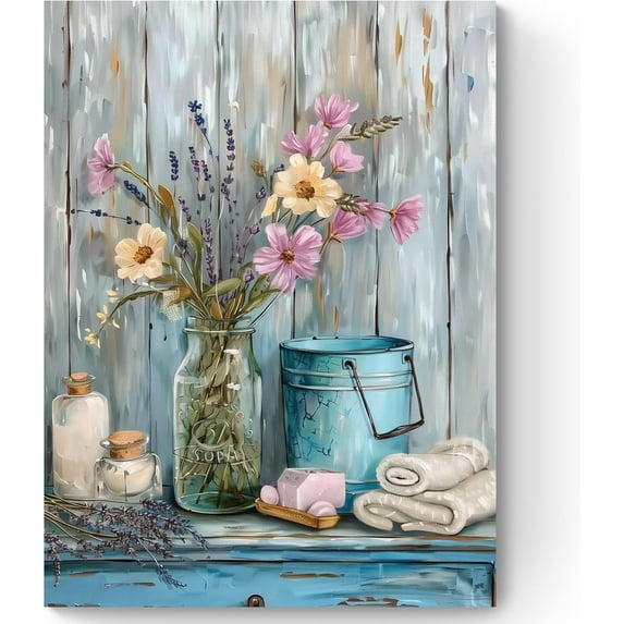 HFDF Flower Pictures Canvas Wall Art Home Decor, Painting Art Prints Floral Wall Art For Living Room, Bathroom Decor Farmhouse Wall Decoration, Kitchen Bedroom Decor (MDF Wood Back) 12x16inch Framed