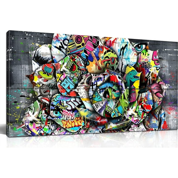 HFDF Flower Pictures Wall-Decor - Banksy Street Wall Art - Large Abstract Canvas Wall Art Ready To Hang 16x12inch Framed