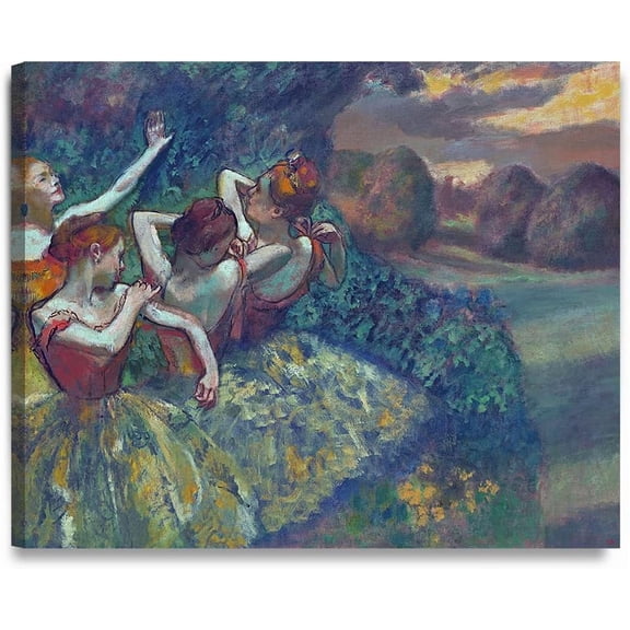 HFDF - Four Dancers (1899) by Edgar Degas Art Reproduction. Giclee Prts Acid Free Cotton Canvas Wall Art for Home Decor 14x11inch Framed