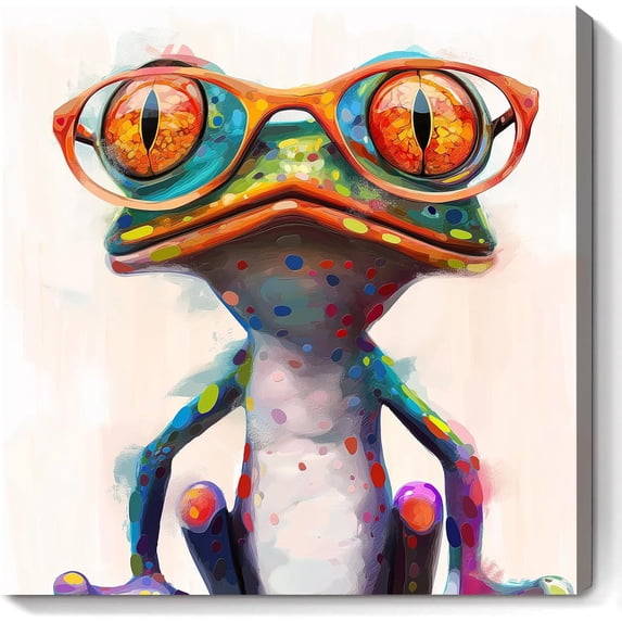 HFDF Frog With Glasses Canvas Wall Art Funny Animals Pictures Colorful ...