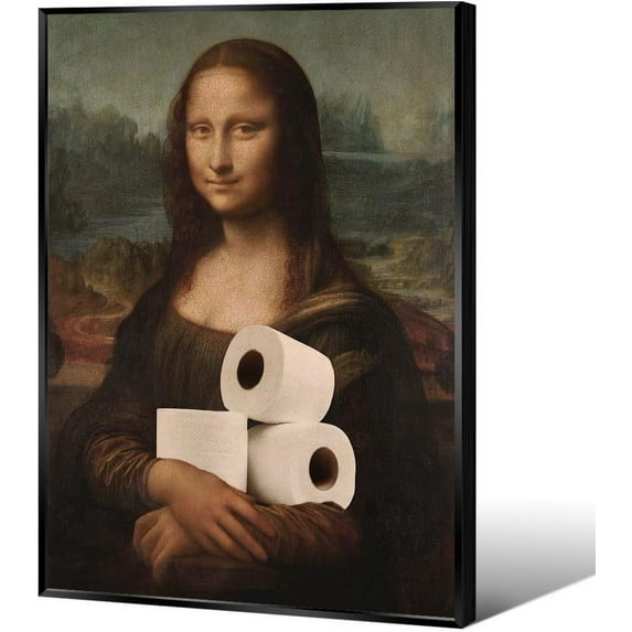 HFDF Funny Bathroom Canvas Wall Art Aesthetic Poster BlackVintage Humorous Classical Oil Painting Rustic Farmhouse Wall Decor for Restroom Toilet 12x18inch Framed