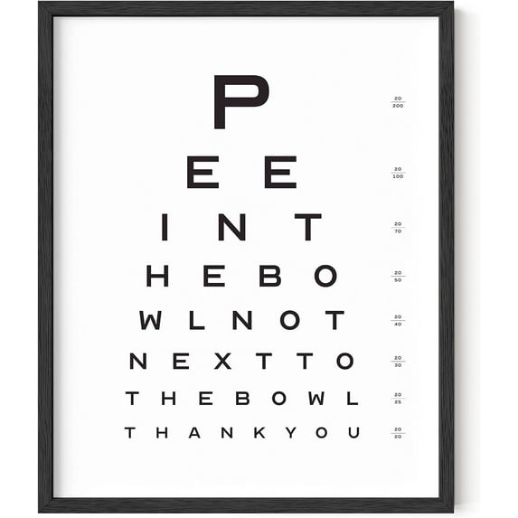 HFDF Funny Bathroom Signs for Home Decor - Funny Bathroom Decor, Funny Bathroom Wall Art, Bathroom Art, Funny Bathroom Decor, Bathroom Eye Exam (Black,) 12x18inch Framed