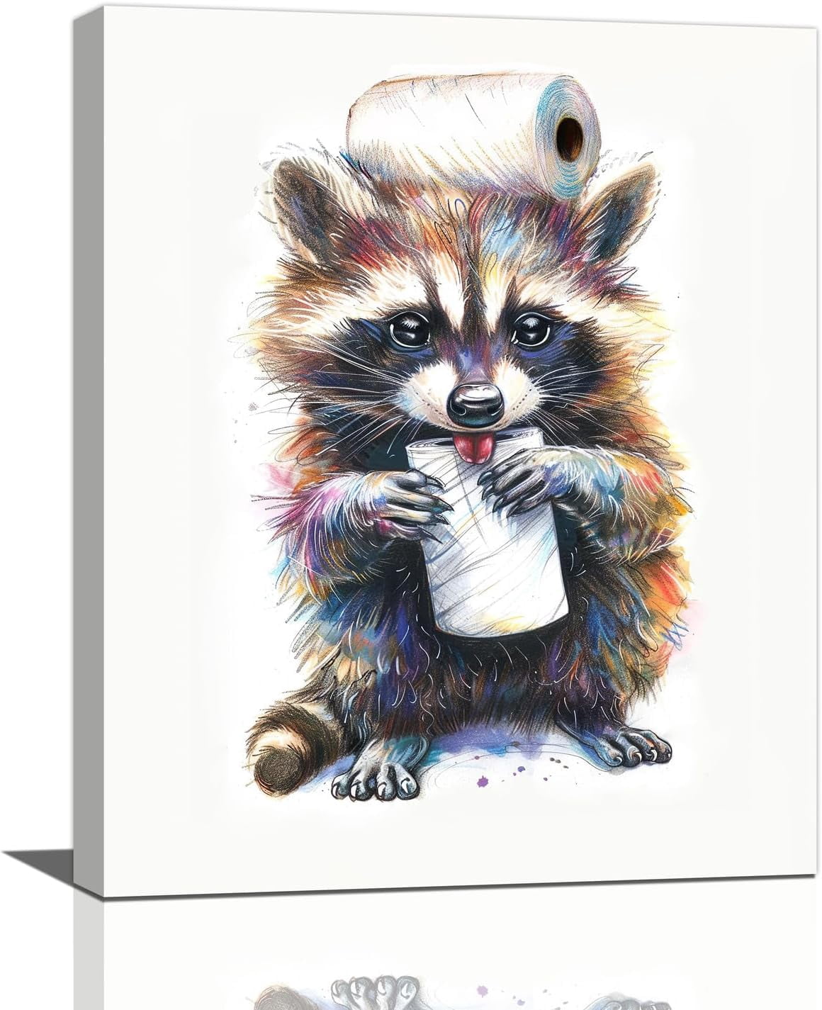 HFDF Funny Bathroom Wall Art Raccoon Toilet Paper Wall Decor Colorful ...