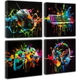 thumbnail image 1 of HFDF Gamer Room Decor for Boys Game Wall Art Graffiti Gamepad Earphone Canvas Print Pictures Cool Video Gaming Poster Street Pop Men Cave Teen Bedroom Dorm Playroom ArtworkX4 Panels 16x12inch Framed, 1 of 6