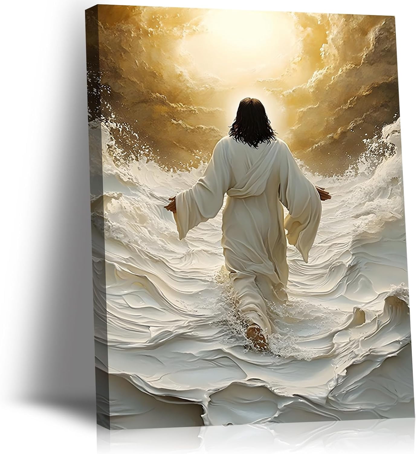 HFDF Gold and White Jesus Wall Art Jesus Walking on Water Canvas ...