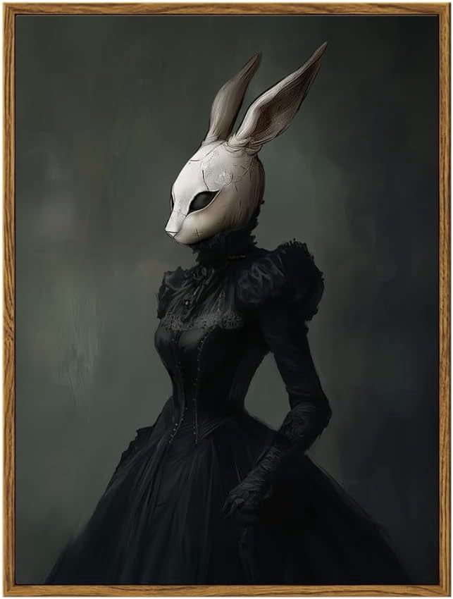 HFDF Gothic Rabbit Mask Wall Art, Mysterious Victorian Woman Surreal ...