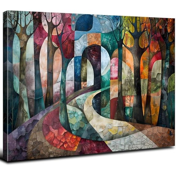HFDF Graffiti Abstract Wall Art Boho Nature Canvas Prints Painting for Modern Picasso Style Multicolor Tree Textured Artwork Minimalist Geometric Wall Decor Living Room Decoration 24x16inch Framed