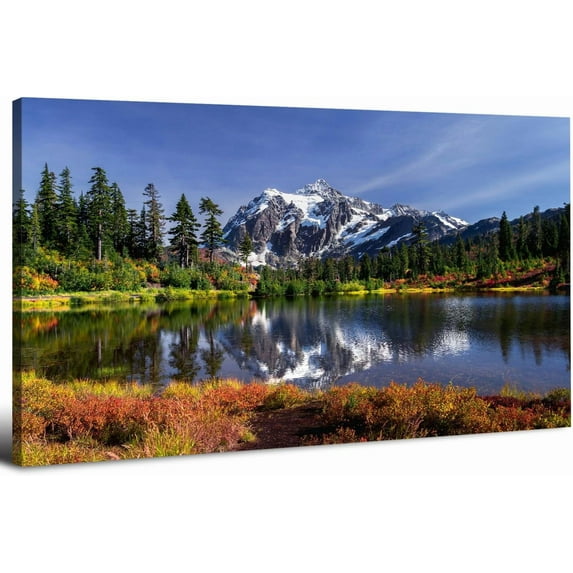 HFDF Grand Teton Landscape Wall Art Nature Scenery Picture Wall Decor for Living Room National Park Poster Mountain Canvas Prints Artwork Pine Trees Lake Painting Kitchen Decorations 24x16inch Framed