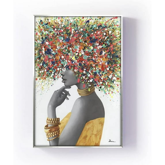 HFDF Hand-pated African American Wall Art -Black Art Patgs for Wall -Graffiti Canvas Wall Art for Livg Room Bedroom Office Decor - Colorful Black African Woman Patg with Floatg 16x20inch Framed