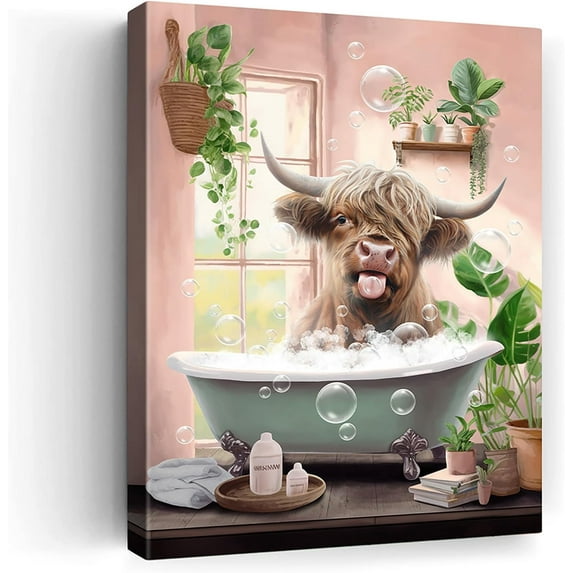 HFDF Highland Cow Wall Art Funny Wall Art Colorful And Funny Cows Decor Picture Wall Decor Animals Wall Art Pk Wall Art Cow Patg And Poster Canvas Wall Art Farmhouse Artworkes 8x10inch Framed