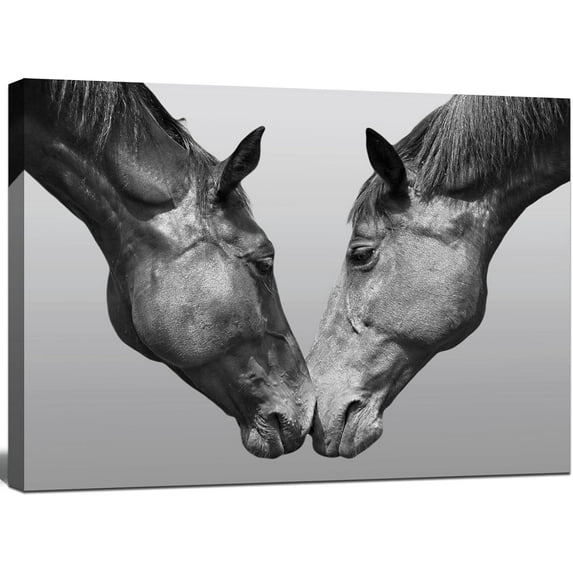 HFDF Horse Canvas Wall Art BedroomBlack and white wall artAnimal Portrait Picture Modern Living Room White Horses Painting Print Decor for Home OfficeLiving Room 16x12inch Framed
