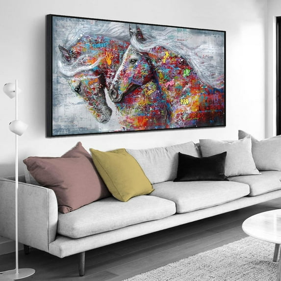 HFDF Horse Living Room Pictures Wall Decor Animal Canvas Wall Art for Office Large Picture Frames for Wall 16x12inch Framed