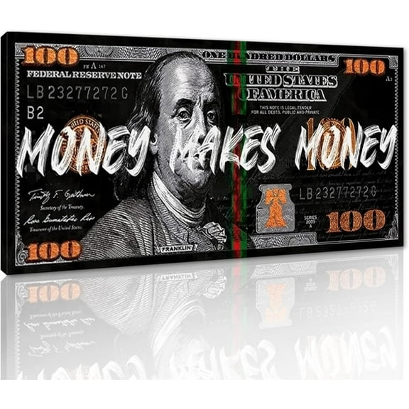 HFDF Huge Banknotes Wall Art Canvas Money Makes Money Picture Poster and Prts Patgs Fashion Creativity Dollar Artwork Ready to Hang- 10x8inch Framed