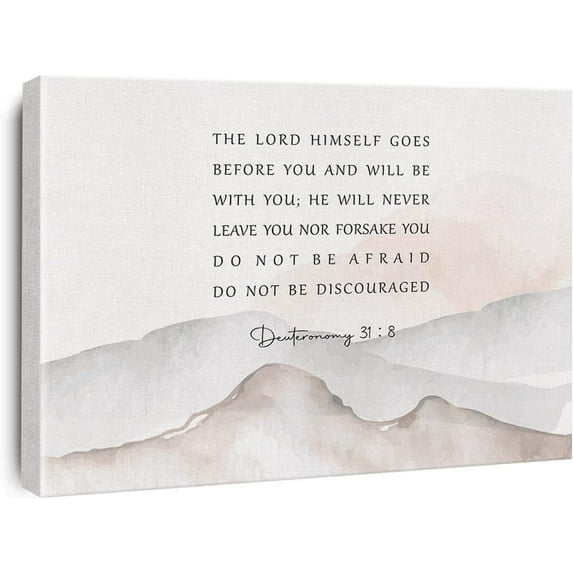 HFDF Inspirational Bible Verse Canvas Print Decor Watercolor Deuteronomy 31 : 8 Christian Wall Painting PostersScripture Home Office Decoration 20x16inch Framed