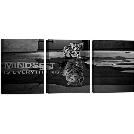 HFDF Inspirational Canvas Wall Art Large 3 Pieces Motivational Wall Art Picture Mindset is Everything Wooden Artwork Entrepreneur Quotesspiration Wall Painting Picture Wall Ar Hang, 12x16inch Framed