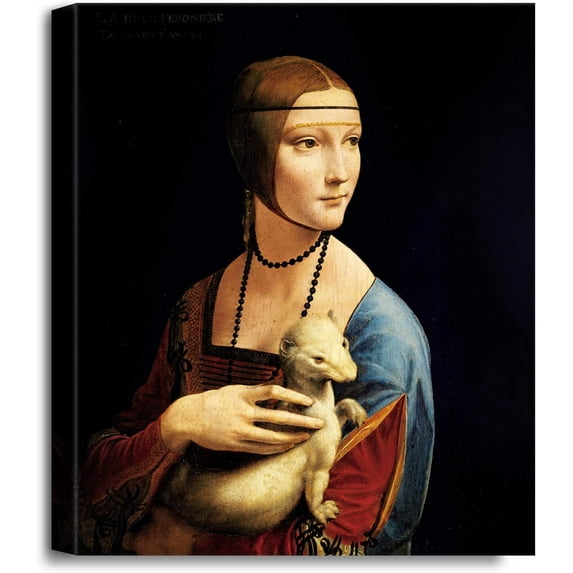 HFDF Lady with an Erme by Leonardo da Vci The World Classic Art Reproductions, Giclee Canvas Prts Wall Art for Home Decor, 8x10inch Framed