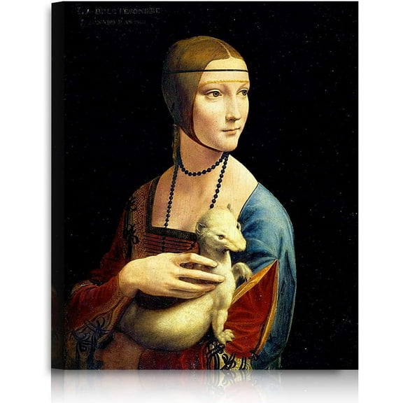 HFDF Lady with an Erme by Leonardo da Vci The World Classic Art Reproductions, Giclee Canvas Prts Wall Art for Home Decor, es 16x20inch Framed