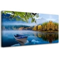 thumbnail image 1 of HFDF Lake Canvas Wall Art Blue Mountain Sky Nature Landscape Picture Boat Artwork Modern Scenic Painting for Living Room Bedroom Dinning Room Home Office Wall Decor, Extra Large 24x16inch Framed, 1 of 6